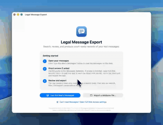 Legal Message Export demo
